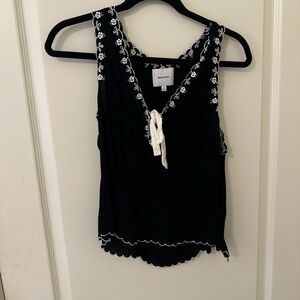 Reformation Black Top with White Embroidery